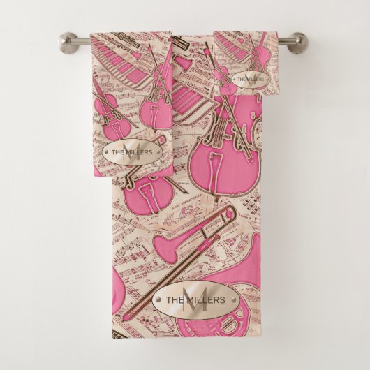 Blad Muziek en instrumenten Roze/Ivory ID481 Bad Handdoek (Insitu)