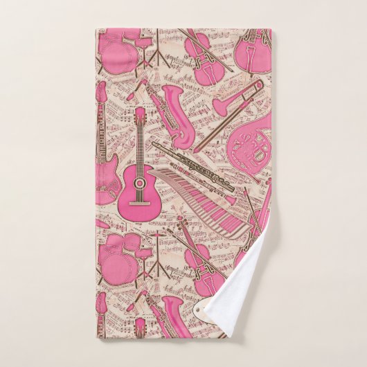 Blad Muziek en instrumenten Roze/Ivory ID481 Bad Handdoek (Handdoek)