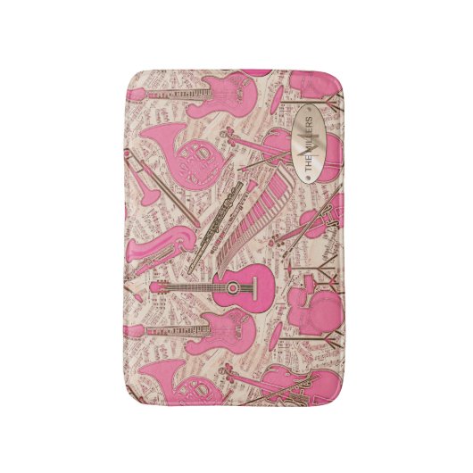 Blad Muziek en instrumenten Roze/Ivory ID481 Badmat (Voorkant Verticaal)