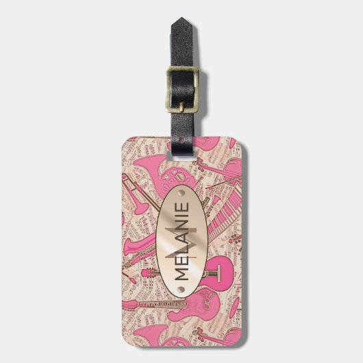 Blad Muziek en instrumenten Roze/Ivory ID481 Bagagelabel (Voorkant verticaal)