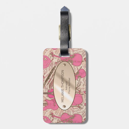 Blad Muziek en instrumenten Roze/Ivory ID481 Bagagelabel (Achterkant verticaal)