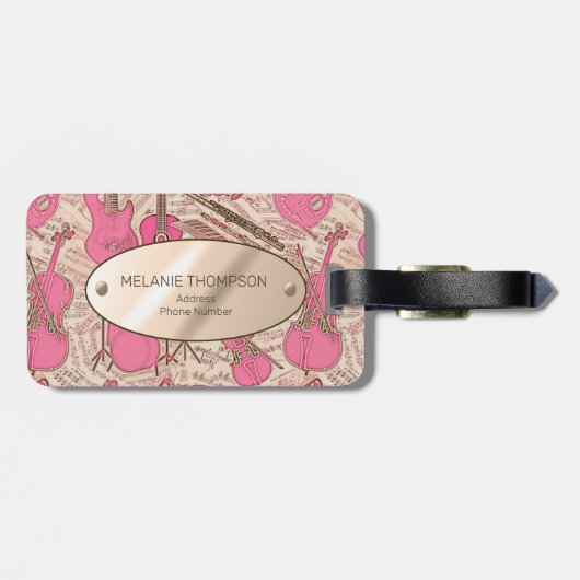 Blad Muziek en instrumenten Roze/Ivory ID481 Bagagelabel (Achterkant horizontaal)