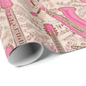 Blad Muziek en instrumenten Roze/Ivory ID481 Cadeaupapier (Rol Hoek)