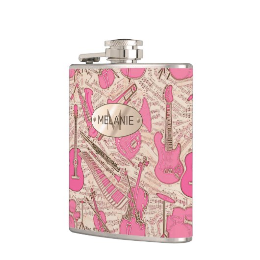 Blad Muziek en instrumenten Roze/Ivory ID481 Heupfles (Links)