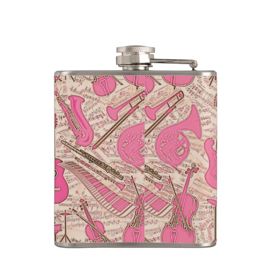 Blad Muziek en instrumenten Roze/Ivory ID481 Heupfles (Achterkant)