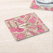 Blad Muziek en instrumenten Roze/Ivory ID481 Kartonnen Onderzetters (Schuin)