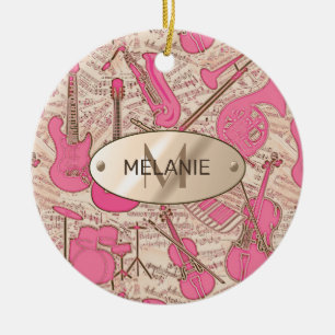 Blad Muziek en instrumenten Roze/Ivory ID481 Keramisch Ornament