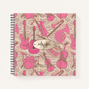 Blad Muziek en instrumenten Roze/Ivory ID481 Notitieboek