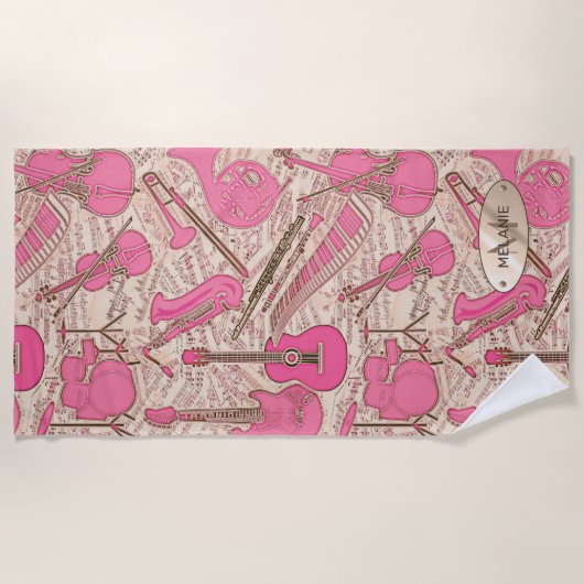 Blad Muziek en instrumenten Roze/Ivory ID481 Strandlaken (Voorkant)