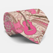 Blad Muziek en instrumenten Roze/Ivory ID481 Stropdas (Opgerold)