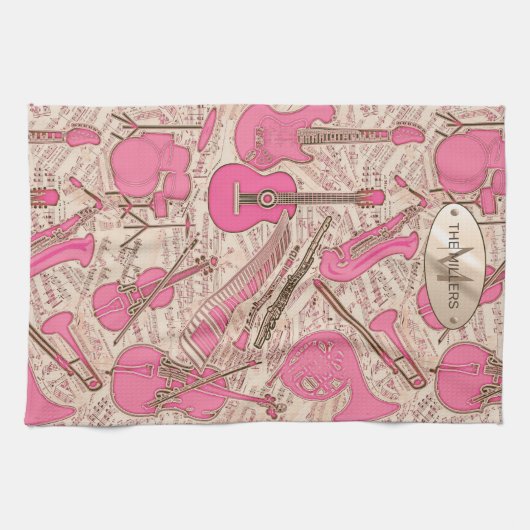 Blad Muziek en instrumenten Roze/Ivory ID481 Theedoek (Horizontaal)