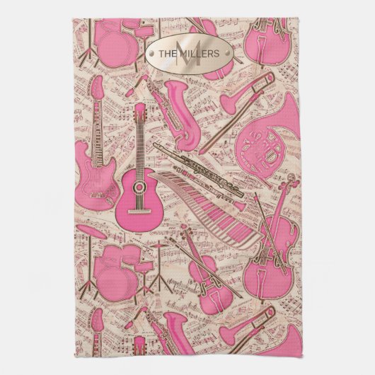 Blad Muziek en instrumenten Roze/Ivory ID481 Theedoek (Verticaal)