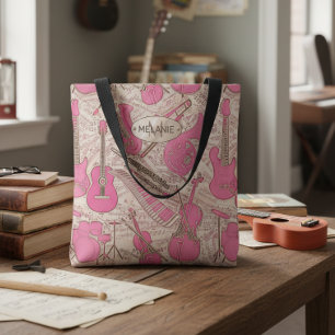 Blad Muziek en instrumenten Roze/Ivory ID481 Tote Bag