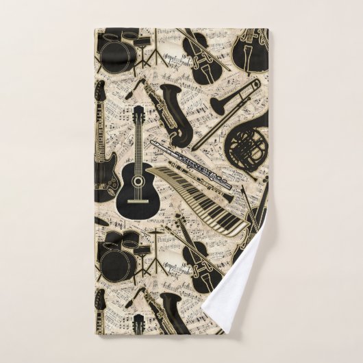 Blad Muziek en instrumenten zwart/goud ID481 Bad Handdoek (Handdoek)