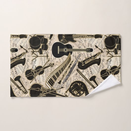 Blad Muziek en instrumenten zwart/goud ID481 Bad Handdoek (Handdoek)