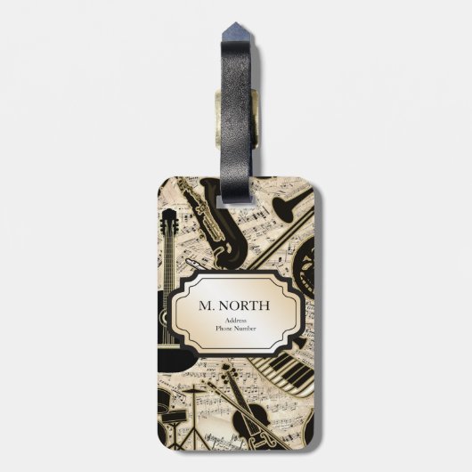 Blad Muziek en instrumenten zwart/goud ID481 Bagagelabel (Achterkant verticaal)