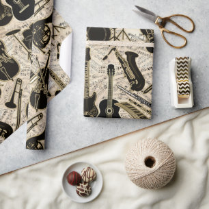 Blad Muziek en instrumenten zwart/goud ID481 Cadeaupapier