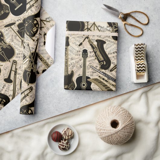 Blad Muziek en instrumenten zwart/goud ID481 Cadeaupapier (Crafts)