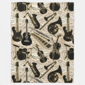 Blad Muziek en instrumenten zwart/goud ID481 Fleece Deken (Voorkant)