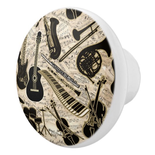 Blad Muziek en instrumenten zwart/goud ID481 Keramische Knop (Rechts)