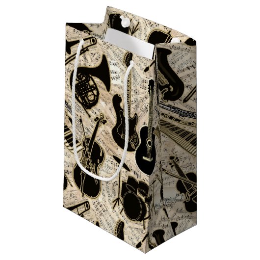 Blad Muziek en instrumenten zwart/goud ID481 Klein Cadeauzakje (Voorkant Gekanteld)