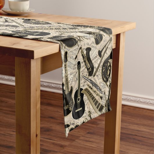 Blad Muziek en instrumenten zwart/goud ID481 Korte Tafelloper (Voorbeeld)