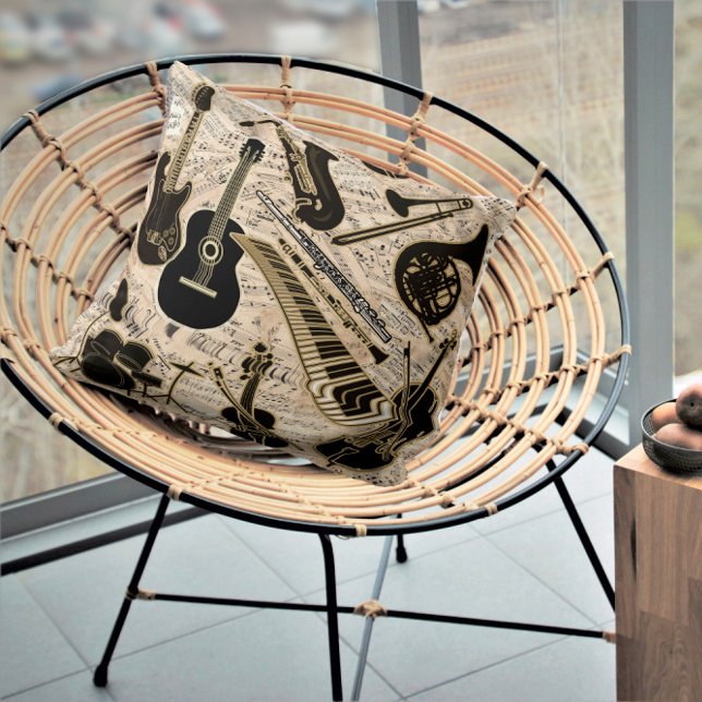 Blad Muziek en instrumenten zwart/goud ID481 Kussen (Creator heeft geüpload)