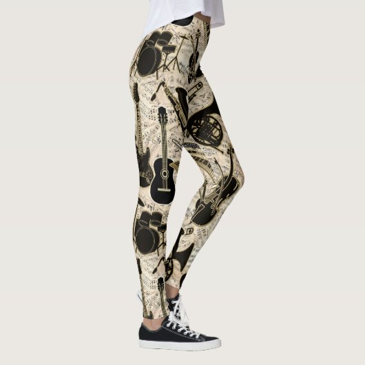Blad Muziek en instrumenten zwart/goud ID481 Leggings (Rechts)
