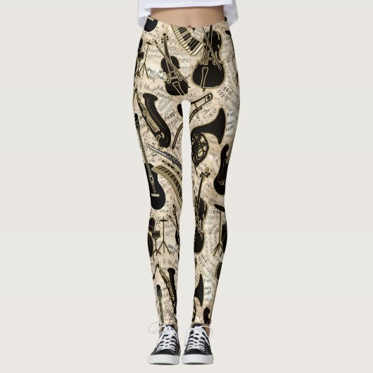 Blad Muziek en instrumenten zwart/goud ID481 Leggings (Voorkant)