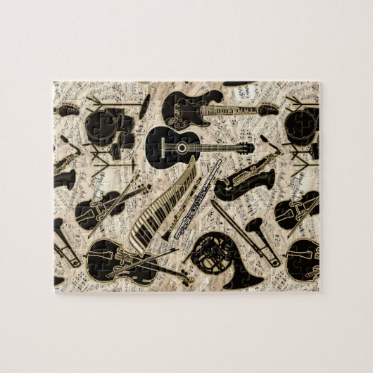 Blad Muziek en instrumenten zwart/goud ID481 Legpuzzel (Horizontaal)