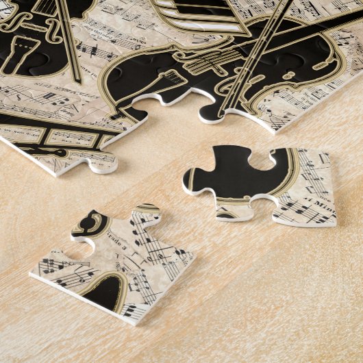 Blad Muziek en instrumenten zwart/goud ID481 Legpuzzel (Zijkant)