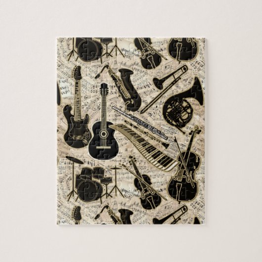Blad Muziek en instrumenten zwart/goud ID481 Legpuzzel (Verticaal)