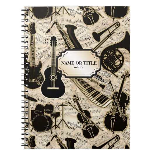 Blad Muziek en instrumenten zwart/goud ID481 Notitieboek (Voorkant)