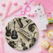 Blad Muziek en instrumenten zwart/goud ID481 Papieren Bordje (Feest)