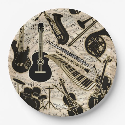 Blad Muziek en instrumenten zwart/goud ID481 Papieren Bordje (Voorkant)