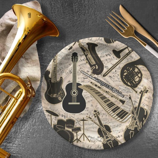 Blad Muziek en instrumenten zwart/goud ID481 Papieren Bordje