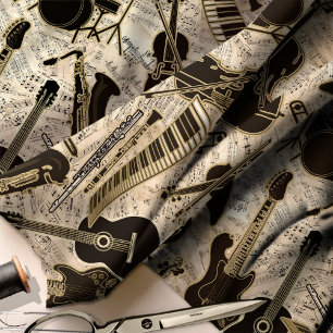 Blad Muziek en instrumenten zwart/goud ID481 Stof