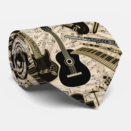 Blad Muziek en instrumenten zwart/goud ID481 Stropdas (Opgerold)