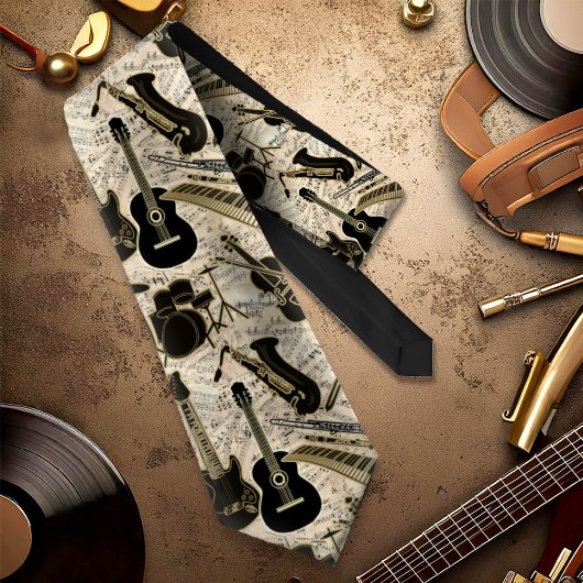 Blad Muziek en instrumenten zwart/goud ID481 Stropdas