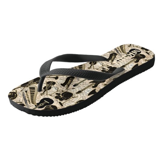 Blad Muziek en instrumenten zwart/goud ID481 Teenslippers (Schuin)
