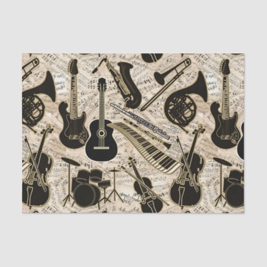 Blad Muziek en instrumenten zwart/goud ID481 Tissuepapier (Voorkant)