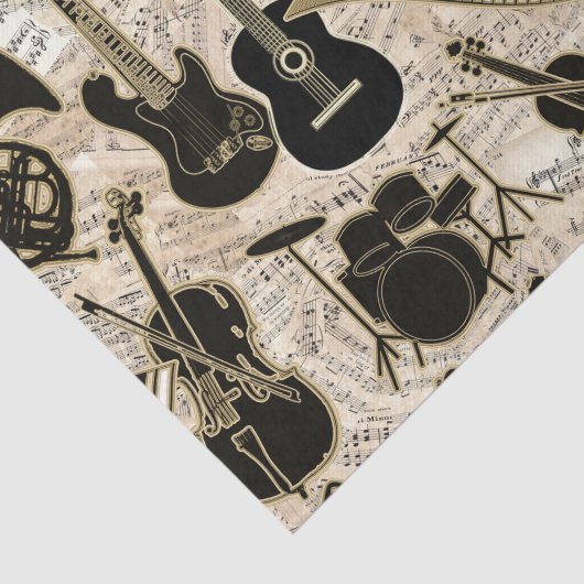 Blad Muziek en instrumenten zwart/goud ID481 Tissuepapier (Detail)
