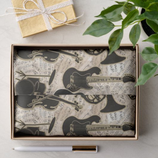 Blad Muziek en instrumenten zwart/goud ID481 Tissuepapier (Geschenk)