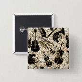 Blad Muziek en instrumenten zwart/goud ID481 Vierkante Button 5,1 Cm (Voorkant /achterkant)