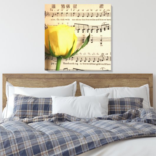 Blad Muziek Geel Rose Canvas Afdruk (Insitu (Slaapkamer))