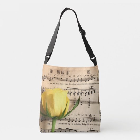 Blad Muziek Geel Rose Crossbody Tas (Achterkant)