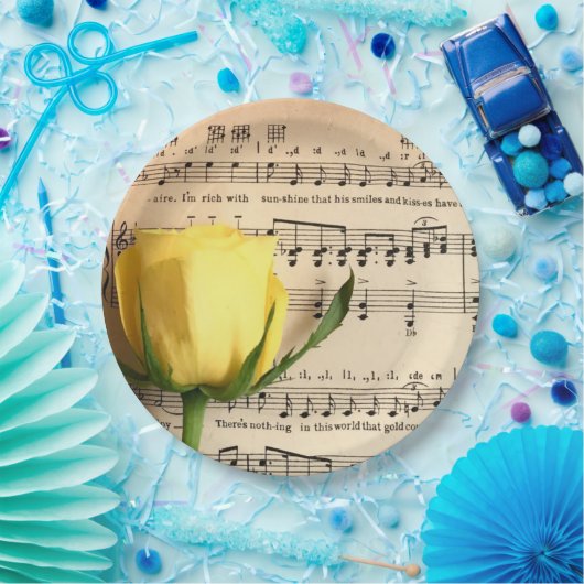 Blad Muziek Geel Rose Papieren Bordje (Feest)