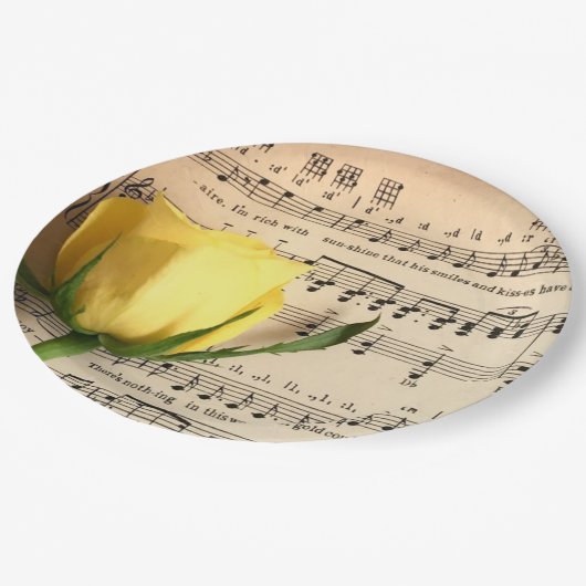 Blad Muziek Geel Rose Papieren Bordje (Gekanteld)