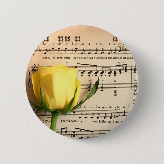 Blad Muziek Geel Rose Ronde Button 5,7 Cm (Voorkant)