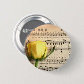 Blad Muziek Geel Rose Ronde Button 5,7 Cm (Voorkant /achterkant)